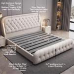 Top-grain Leather Double Bed Soft Backrest Headboard Bed 2 People King Size Frame Bedside Table Nordic Design Bedroom Furniture