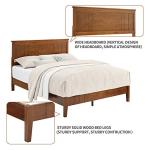 MUSEHOMEINC Mid-Century Modern Solid Wooden Platform Bed with Adjustable Height Headboard for Bedroom,Queen Size Wooden Bed Frame with Headboard,Wood Slat Support & No Box Spring Needed