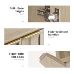 COLAMY Fluted Sideboard Cabinet with Storage – Solid Wood Buffet for Dining Room, Credenza Console with Adjustable Shelves, Walnut Finish, Mid Century Modern Style,Oak White