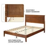 MUSEHOMEINC Mid-Century Modern Solid Wooden Platform Bed with Adjustable Height Headboard for Bedroom,Queen Size Wooden Bed Frame with Headboard,Wood Slat Support & No Box Spring Needed
