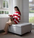 Tbfit Large Square Storage Ottoman Bench, Tufted Upholstered Coffee Table with Lift Top & Solid Wood Legs, Oversized Storage Ottomans Toy Box for Living Room (Beige)