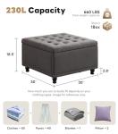 Tbfit Large Square Storage Ottoman Bench, Tufted Upholstered Coffee Table with Storage, Oversized Storage Ottomans Toy Box Footrest for Living Room, Dark Grey