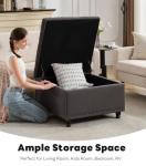 Tbfit Large Square Storage Ottoman Bench, Tufted Upholstered Coffee Table with Storage, Oversized Storage Ottomans Toy Box Footrest for Living Room, Dark Grey