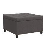 Tbfit Large Square Storage Ottoman Bench, Tufted Upholstered Coffee Table with Storage, Oversized Storage Ottomans Toy Box Footrest for Living Room, Dark Grey