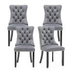 Hixkol Velvet Dining Chairs Set of 4,Upholstered Dining Chairs with Ring Pull Trim and Button Back,Modern Seating for Kitchen, Bedroom & Living Room(Grey)