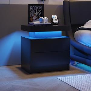 DobleCliCli LED Nightstand with 2 Drawers Modern Night Stand with LED Lights Night Stands for Living Room,Bedroom