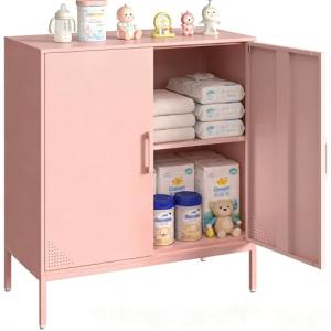 Steehoom Metal Storage Cabinet with 2 Doors, Steel Buffet Sideboard Entryway Locker Cabinet Kitchen Cupboard for Living Room, Dining Room, Kitchen, Office, Bar (Pink, 31.5" D x 15.75" W x 35.43" H)