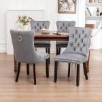 Hixkol Velvet Dining Chairs Set of 4,Upholstered Dining Chairs with Ring Pull Trim and Button Back,Modern Seating for Kitchen, Bedroom & Living Room(Grey)
