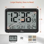 WallarGe Atomic Digital Wall Clock Battery Operated, Self-Setting, Large Display with Temperature, Date, Day of The Week, Silent Wall Mount Digital Clock, 4 Time Zones, DST