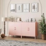 Steehoom Metal Storage Cabinet with 2 Doors, Steel Buffet Sideboard Entryway Locker Cabinet Kitchen Cupboard for Living Room, Dining Room, Kitchen, Office, Bar (Pink, 31.5" D x 15.75" W x 35.43" H)