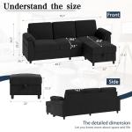 Meilocar Sectional Sofa Couch for Living Room, 79" Sectional Couches with Ottoman, L Shaped Couch with Armrests Side Storage Pockage, 3-Seat Sofa Couches for Apartment, Black