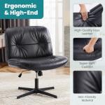 OLIXIS Criss Cross Chair Without Wheels, Cross Legged Office Chair, Armless Wide Vanity Desk Chair with Comfy PU Leather& Back - Swivel for Home Office Bedroom, Black