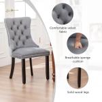 Hixkol Velvet Dining Chairs Set of 4,Upholstered Dining Chairs with Ring Pull Trim and Button Back,Modern Seating for Kitchen, Bedroom & Living Room(Grey)