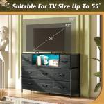 WLIVE Black Dresser TV Stand for 45, 50, 55 inch TV, Entertainment Center with LED Lights & Charging Station, Chest of Drawers with 8 Fabric Drawers and Open Shelves for Living Room, Hallway, Wood Top