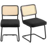 VEVOR Rattan Dining Chairs Set of 2, Mid Century Modern Dining Chair, Upholstered Velvet Accent Chair with Rattan Back, Retro Dining Room Kitchen Chair for Living Room, Bedroom(18.1 Inch)