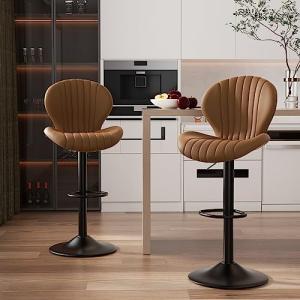 Nalupatio Modern Bar Stools Set of 2, Adjustable Fabric Upholstered Swivel Bar Chairs, Counter Height Barstools with High Backrest, for Bar Kitchen Island, Dining Room, Brown