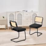 VEVOR Rattan Dining Chairs Set of 2, Mid Century Modern Dining Chair, Upholstered Velvet Accent Chair with Rattan Back, Retro Dining Room Kitchen Chair for Living Room, Bedroom(18.1 Inch)