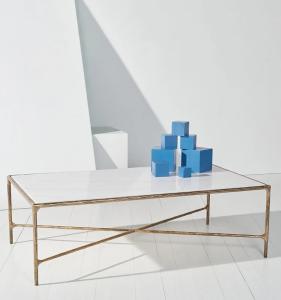 -Nordic Luxury Rectangle Marble Top Gold Metal Brass Stainless Steel Coffee Table Modern Living Room