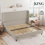 Jocisland King Upholstered Platform Bed Frame with 51.2" Tall Wingback Headboard–Solid Wood Legs, No Box Spring Needed, Brown Linen–Modern Style for Any Bedroom