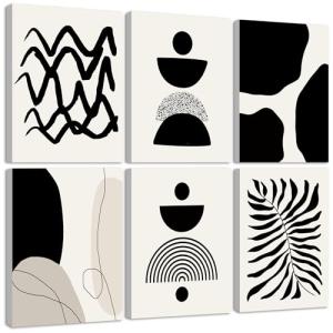 Drsoum Abstract Boho Wall Art Minimalist Geometric Framed Boho Room Decor Black Line Art Mid Century Modern Prints Bohemian Living Room Bedroom Ready to Hang 8x10inx6pcs (Framed)
