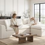 Cloud Sectional Couches for Living Room | 108 Inch L-Shaped Boneless Couch with Ottoman | Modular Sectionals Sofa Couch Ivory White
