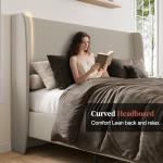 Jocisland King Upholstered Platform Bed Frame with 51.2" Tall Wingback Headboard–Solid Wood Legs, No Box Spring Needed, Brown Linen–Modern Style for Any Bedroom