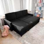 Compact Linen L-Shaped Sofa Bed with Storage, Black, Ideal for Living Rooms and Apartments