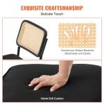 VEVOR Rattan Dining Chairs Set of 2, Mid Century Modern Dining Chair, Upholstered Velvet Accent Chair with Rattan Back, Retro Dining Room Kitchen Chair for Living Room, Bedroom(18.1 Inch)