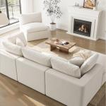 Cloud Sectional Couches for Living Room | 108 Inch L-Shaped Boneless Couch with Ottoman | Modular Sectionals Sofa Couch Ivory White