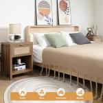 SICOTAS Rattan Nightstands Set of 2 - Farmhouse Night Stand with Drawer and Storage Shelf - Boho Bedside Table End Side Table for Bedroom, Oak