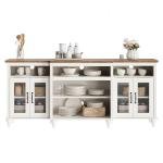 WAMAPT Buffet Cabinet with 4 Glass Doors, Large Coffee Bar Tables Wood Kitchen Storage Cabinets with 9 Storages, Modern Farmhouse Sideboard Credenza, Antique White, 70 inch
