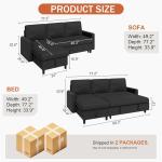 Compact Linen L-Shaped Sofa Bed with Storage, Black, Ideal for Living Rooms and Apartments