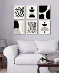 Drsoum Abstract Boho Wall Art Minimalist Geometric Framed Boho Room Decor Black Line Art Mid Century Modern Prints Bohemian Living Room Bedroom Ready to Hang 8x10inx6pcs (Framed)