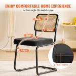 VEVOR Rattan Dining Chairs Set of 2, Mid Century Modern Dining Chair, Upholstered Velvet Accent Chair with Rattan Back, Retro Dining Room Kitchen Chair for Living Room, Bedroom(18.1 Inch)