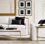 -Nordic Luxury Rectangle Marble Top Gold Metal Brass Stainless Steel Coffee Table Modern Living Room