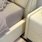 Eco-friendly Leather Fashion Bed Storage Decor Aesthetic Double Bed Frame Soft Backrest Bedside Table Drawers Bedroom Furniture