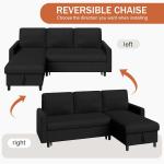 Compact Linen L-Shaped Sofa Bed with Storage, Black, Ideal for Living Rooms and Apartments