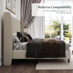 Jocisland King Upholstered Platform Bed Frame with 51.2" Tall Wingback Headboard–Solid Wood Legs, No Box Spring Needed, Brown Linen–Modern Style for Any Bedroom