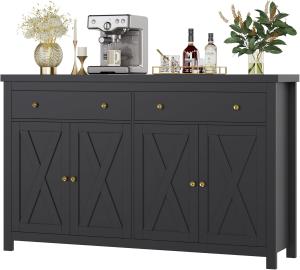 Sideboard Buffet Cabinet with Storage, 55" Large Kitchen Storage Cabinet with 2 Drawers and 4 Doors, Wood Coffee Bar Buffet Tabl