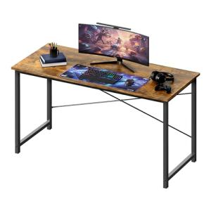 OLIXIS 55 Inch Computer Office Desk for Small Spaces, Writing Gaming Work Desk Modern Study Table with Storage Bag & Headphone Hook Home Bedroom, Rustic Brown