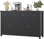 Sideboard Buffet Cabinet with Storage, 55" Large Kitchen Storage Cabinet with 2 Drawers and 4 Doors, Wood Coffee Bar Buffet Tabl