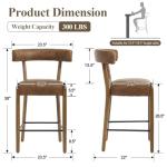 DM Furniture 26.5" Bar Stools Set of 4, Modern Faux Leather Counter Height Barstools with Curved Back and Rubberwood Frame Upholstered Kitchen Stool for Kitchen Island, Bar Pub, Brown