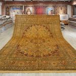 305x427cm Handknotted Silk Rug Oversized Yellow French Style Bedroom Carpet