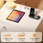 Huuger 23.6 Inch Night Stand with Charger Station and USB-C Port, 3 Drawer Nightstand, Larger Wider Bedside Table, Modern Side End Table, for Bedroom, White Nightstand