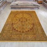 305x427cm Handknotted Silk Rug Oversized Yellow French Style Bedroom Carpet