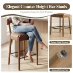 DM Furniture 26.5" Bar Stools Set of 4, Modern Faux Leather Counter Height Barstools with Curved Back and Rubberwood Frame Upholstered Kitchen Stool for Kitchen Island, Bar Pub, Brown