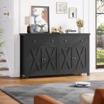 Sideboard Buffet Cabinet with Storage, 55" Large Kitchen Storage Cabinet with 2 Drawers and 4 Doors, Wood Coffee Bar Buffet Tabl