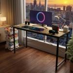 OLIXIS 55 Inch Computer Office Desk for Small Spaces, Writing Gaming Work Desk Modern Study Table with Storage Bag & Headphone Hook Home Bedroom, Rustic Brown