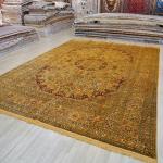 305x427cm Handknotted Silk Rug Oversized Yellow French Style Bedroom Carpet