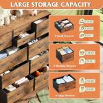 WLIVE Fabric Dresser for Bedroom with 10 Drawers, Chest of Drawers with Side Pockets and Hooks, Sturdy Metal Frame, Drawers Organizer Unit for Living Room, Hallway, Rustic Brown Wood Grain Print
